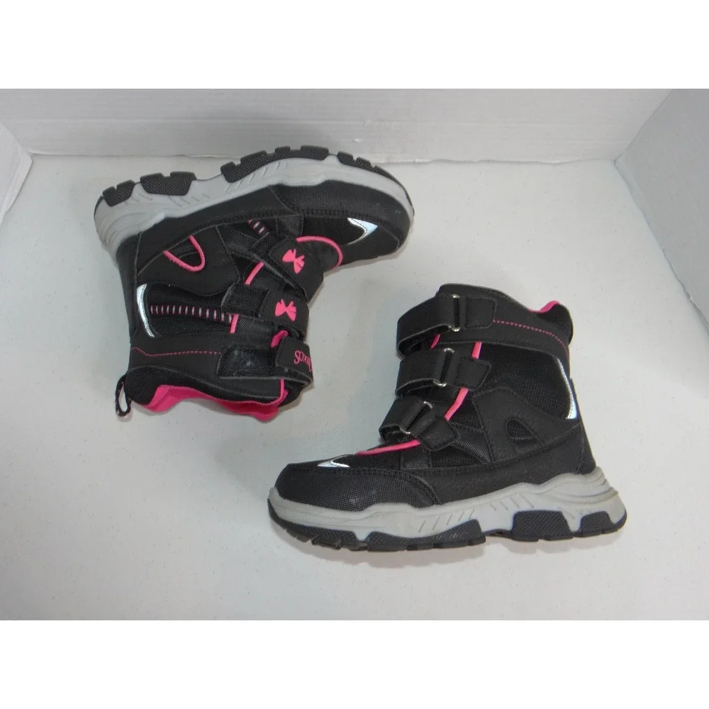 Ovekos Girls Black Pink Triple Strap Reflective Winter Snow Boots Size 31